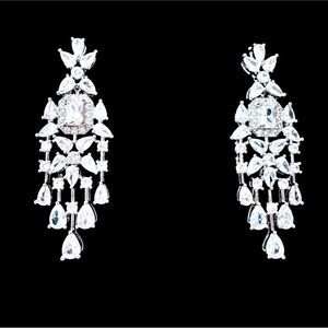 CHANDELIER DIAMOND CRYSTAL CUBIC ZIRCON SILVER EARRINGS